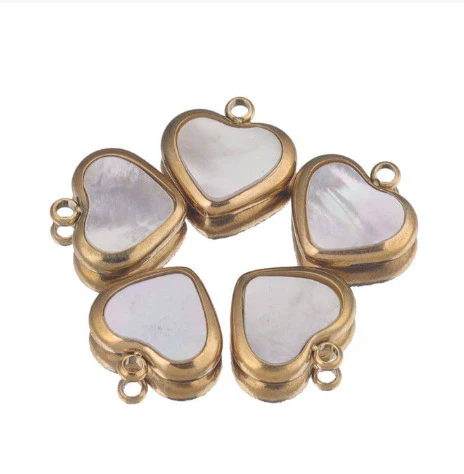 Stainless Steel Handmade Jewelry Accessories Natural Shell Peach Heart Pendant For Necklace And Earrings With Electroplating - Image 7