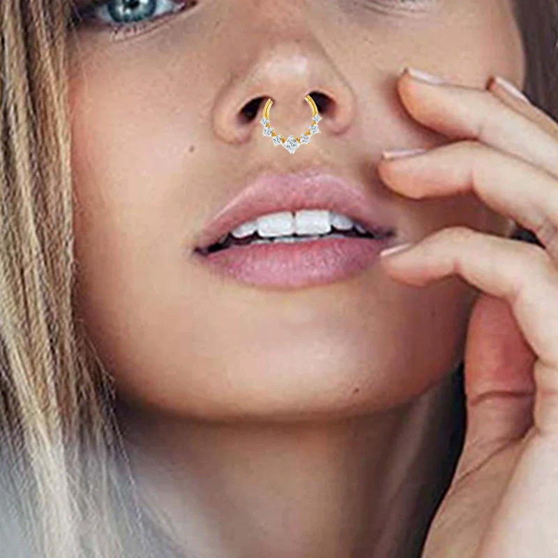 Stainless Steel Heart Shape Diamond Inlaid Nose Ring And Ear Ring For Body Piercing Minimalist Style Unisex Jewelry - Image 4