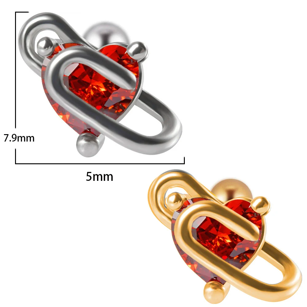 Stainless Steel Heartshaped Ear Nail With Red Diamond Bat Devil And Hanging Chain Electroplated - Image 10