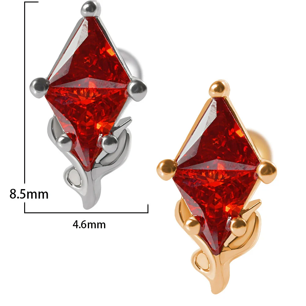 Stainless Steel Heartshaped Ear Nail With Red Diamond Bat Devil And Hanging Chain Electroplated - Image 11