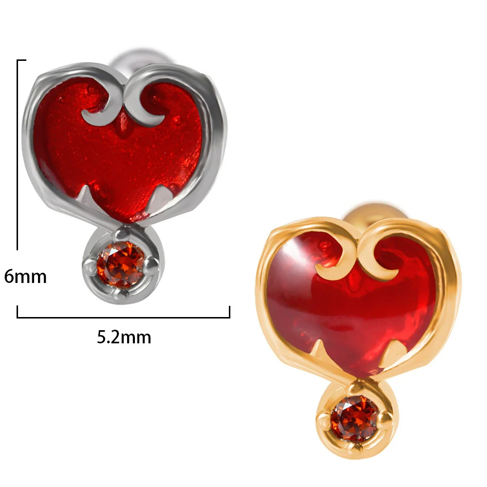 Stainless Steel Heartshaped Ear Nail With Red Diamond Bat Devil And Hanging Chain Electroplated - Image 6