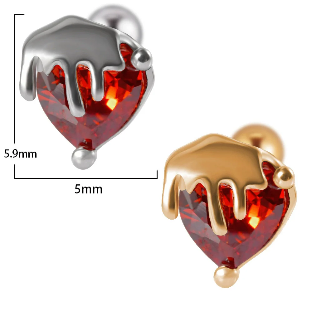 Stainless Steel Heartshaped Ear Nail With Red Diamond Bat Devil And Hanging Chain Electroplated - Image 7