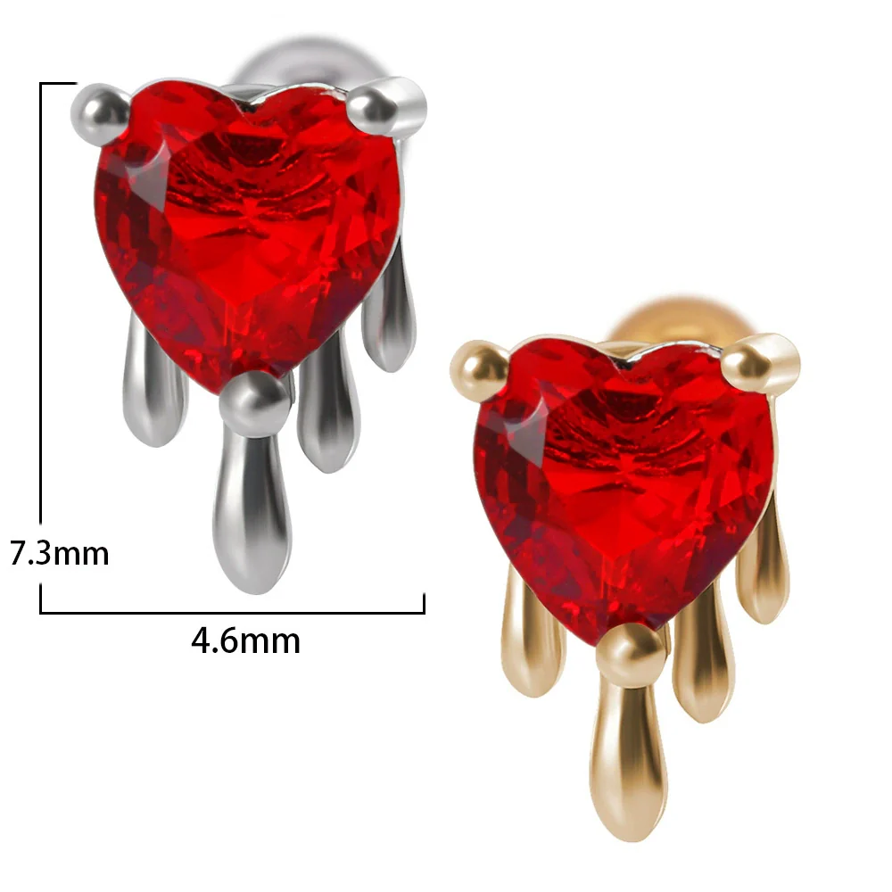 Stainless Steel Heartshaped Ear Nail With Red Diamond Bat Devil And Hanging Chain Electroplated - Image 8
