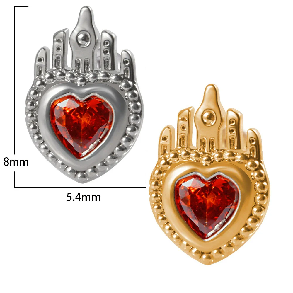 Stainless Steel Heartshaped Ear Nail With Red Diamond Bat Devil And Hanging Chain Electroplated - Image 9