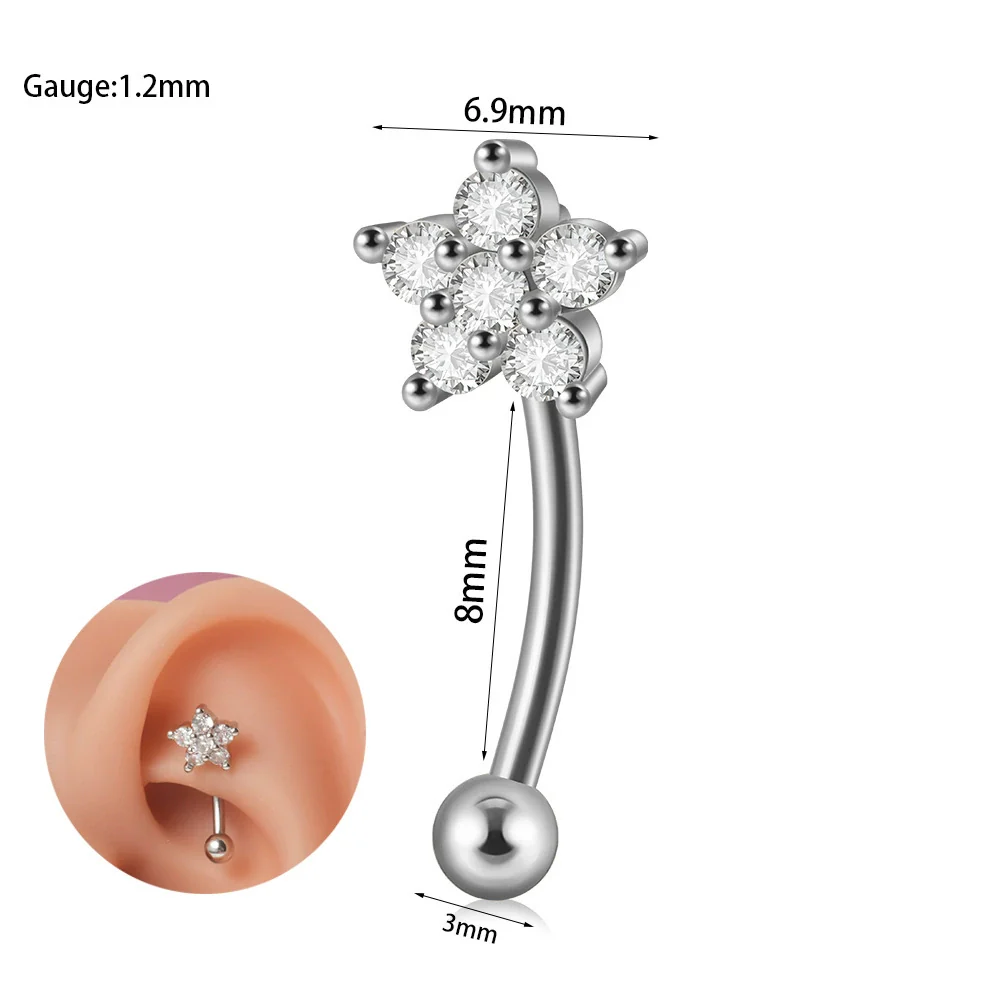 Stainless Steel Heartshaped Zircon Inlaid Flower Butterfly Ear Bone Nail Eyebrow Nail Piercing Earrings - Image 10