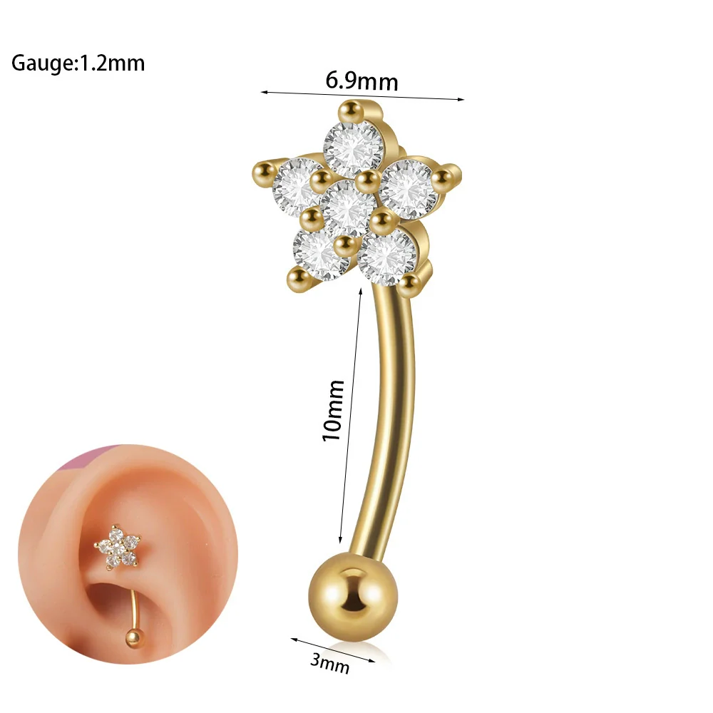 Stainless Steel Heartshaped Zircon Inlaid Flower Butterfly Ear Bone Nail Eyebrow Nail Piercing Earrings - Image 11
