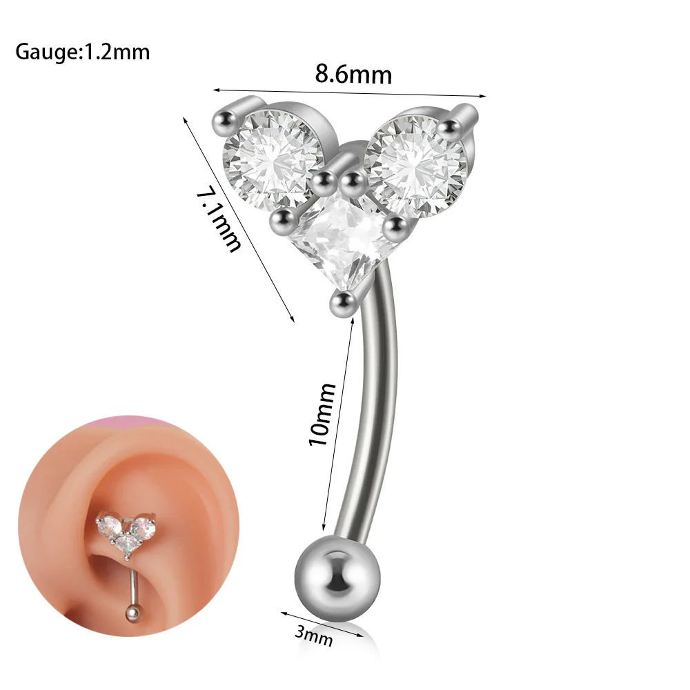 Stainless Steel Heartshaped Zircon Inlaid Flower Butterfly Ear Bone Nail Eyebrow Nail Piercing Earrings - Image 14
