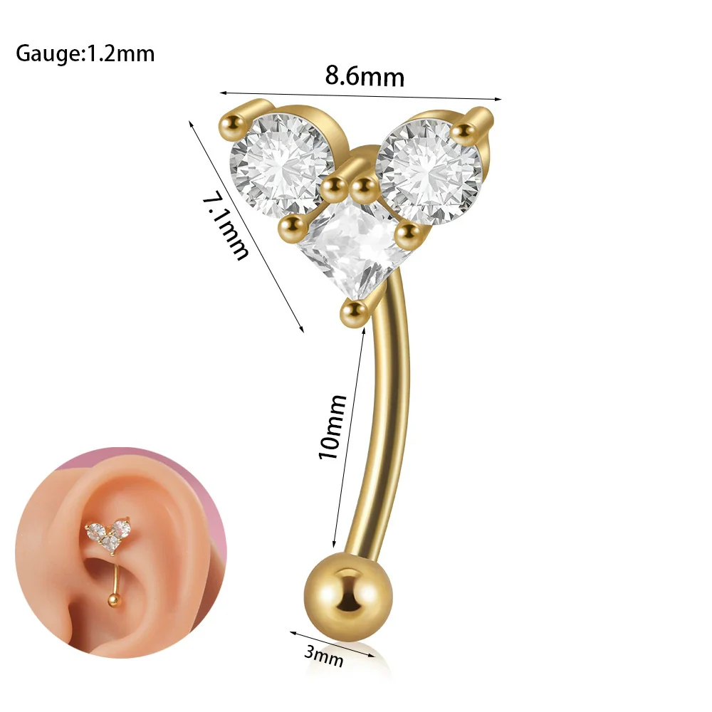 Stainless Steel Heartshaped Zircon Inlaid Flower Butterfly Ear Bone Nail Eyebrow Nail Piercing Earrings - Image 15