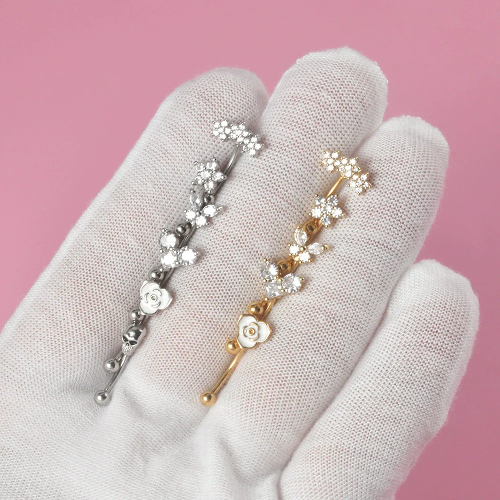 Stainless Steel Heartshaped Zircon Inlaid Flower Butterfly Ear Bone Nail Eyebrow Nail Piercing Earrings - Image 2