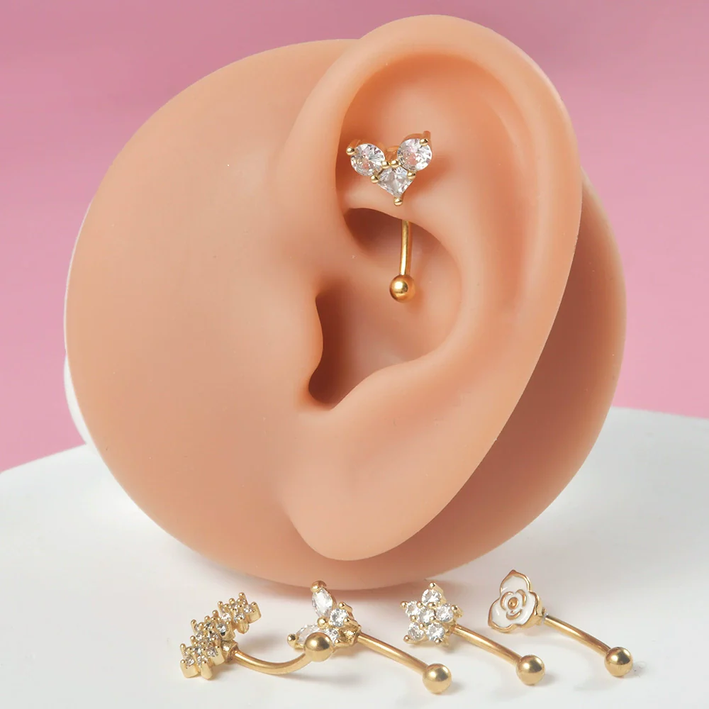 Stainless Steel Heartshaped Zircon Inlaid Flower Butterfly Ear Bone Nail Eyebrow Nail Piercing Earrings - Image 4
