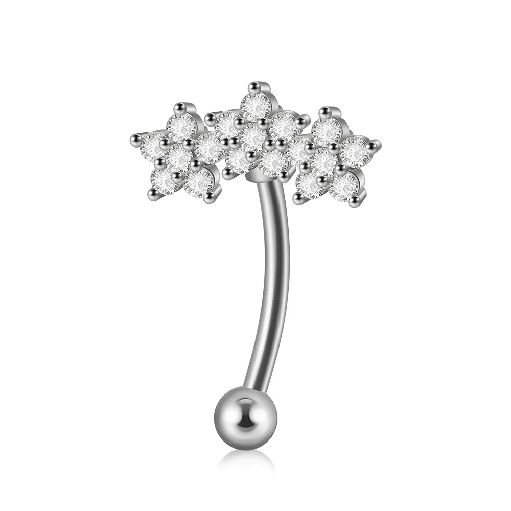 Stainless Steel Heartshaped Zircon Inlaid Flower Butterfly Ear Bone Nail Eyebrow Nail Piercing Earrings - Image 5