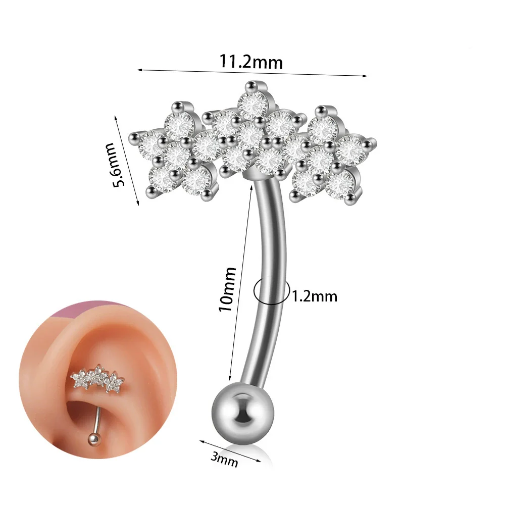 Stainless Steel Heartshaped Zircon Inlaid Flower Butterfly Ear Bone Nail Eyebrow Nail Piercing Earrings - Image 8