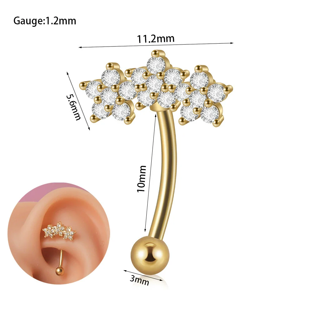 Stainless Steel Heartshaped Zircon Inlaid Flower Butterfly Ear Bone Nail Eyebrow Nail Piercing Earrings - Image 9