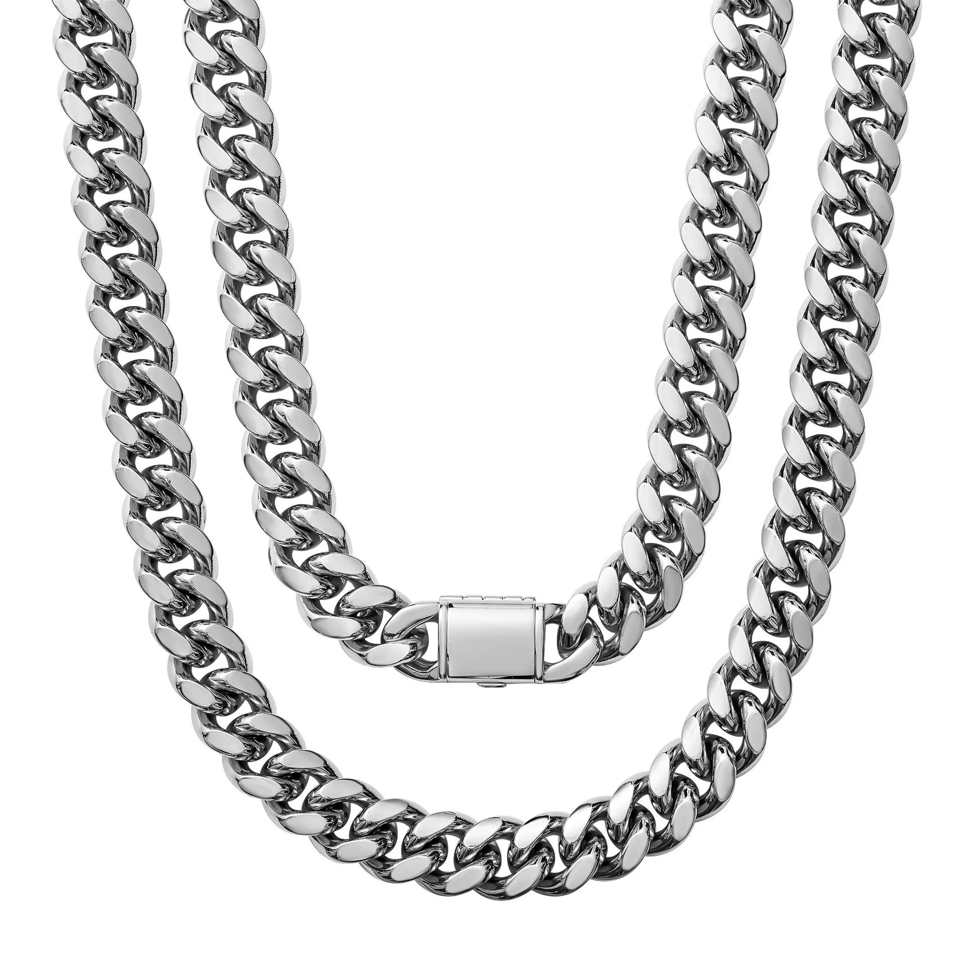 Stainless Steel Hip Hop Cuban Necklace Geometric Milled Polished