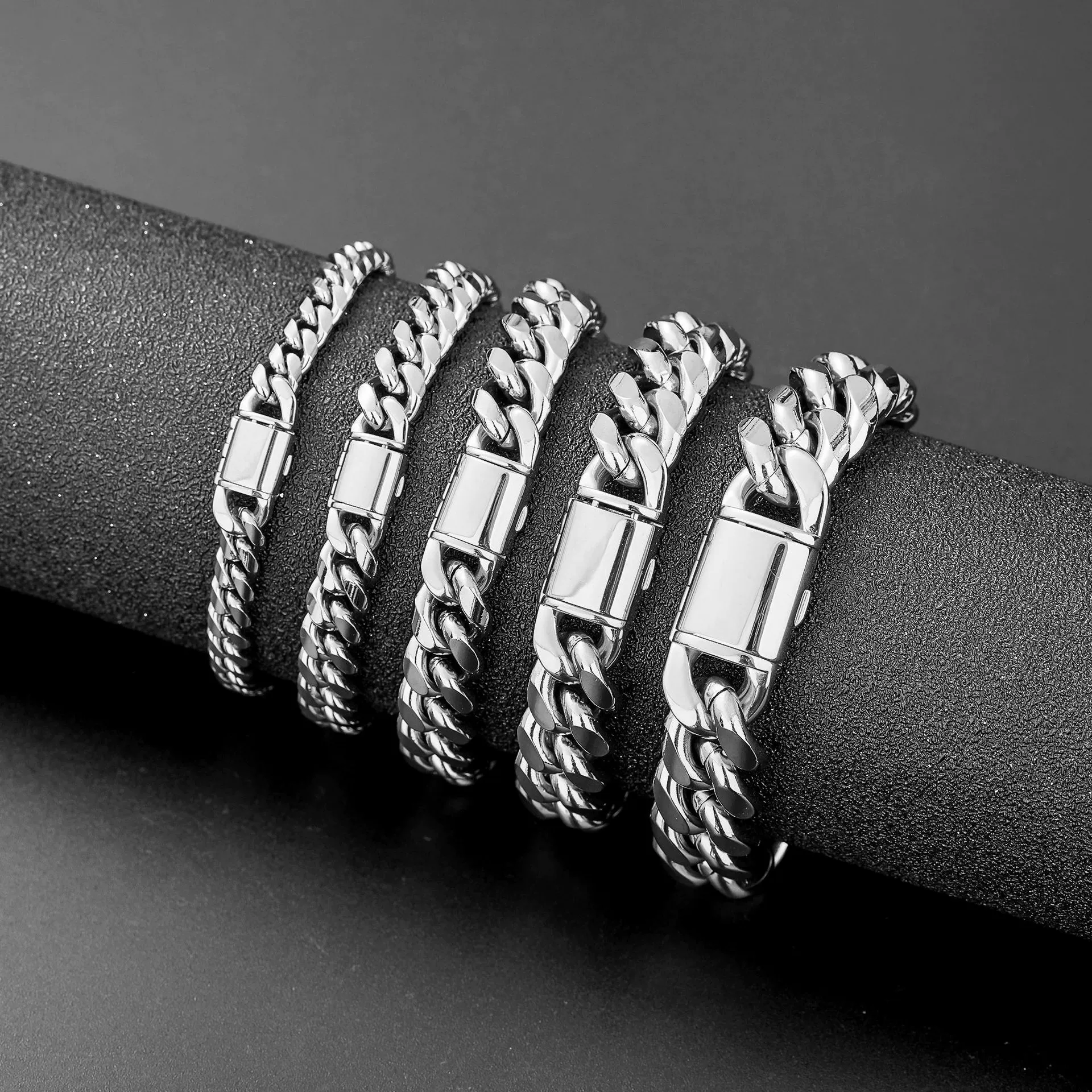 Stainless Steel Hip Hop Cuban Necklace Geometric Milled Polished - Image 3