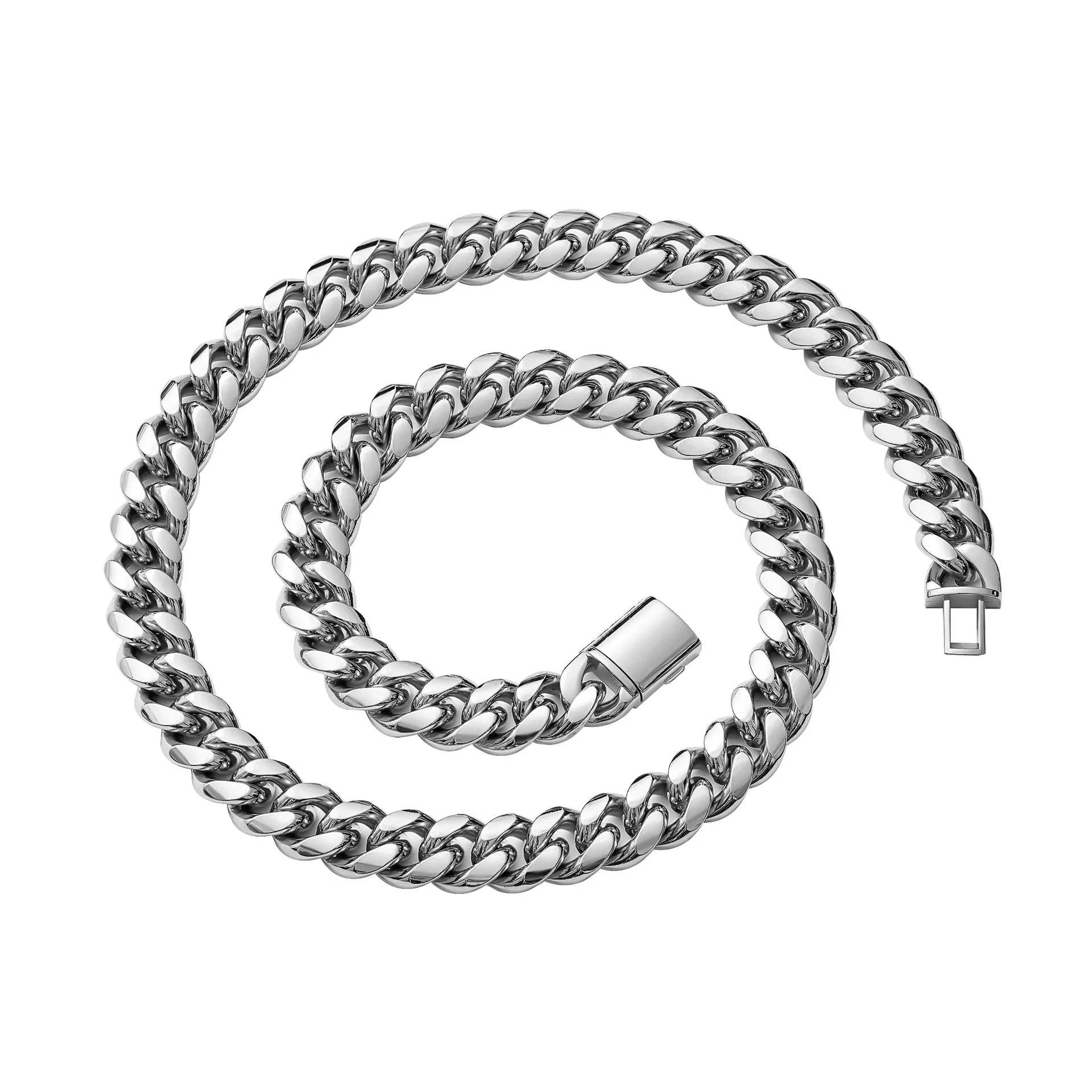 Stainless Steel Hip Hop Cuban Necklace Geometric Milled Polished - Image 5