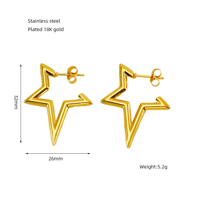 316L Stainless Steel Horseshoe Buckle C Shape Woven Irregular Women's Earrings With Geometric And Star Patterns And Electroplating Treatment - Image 8