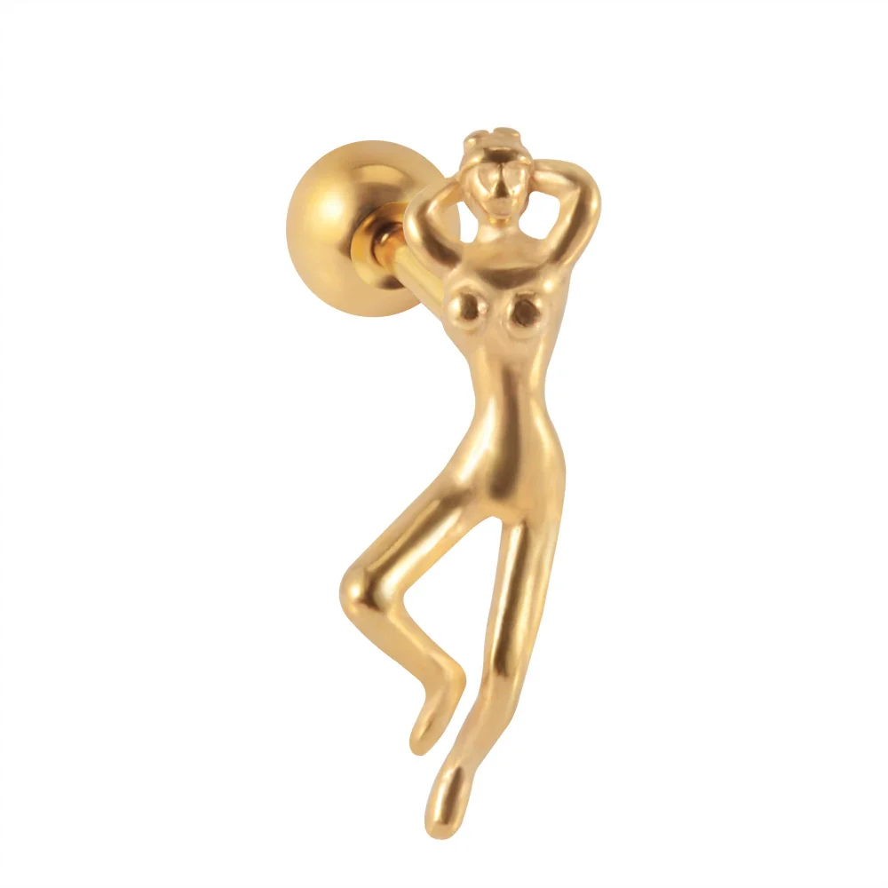 Stainless Steel Human Body Ball Leaf Earrings Electroplated - Image 16