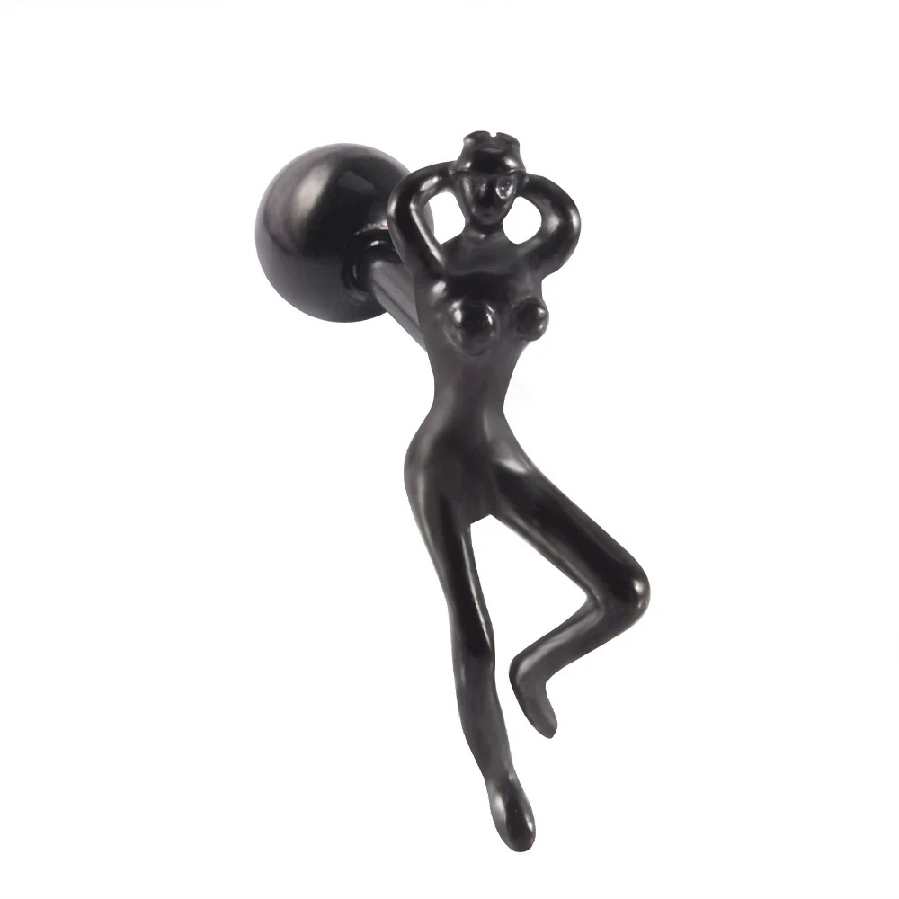 Stainless Steel Human Body Ball Leaf Earrings Electroplated - Image 17