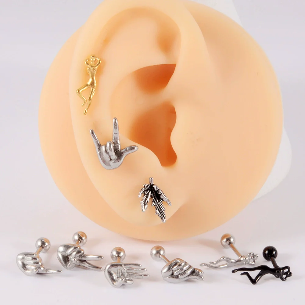 Stainless Steel Human Body Ball Leaf Earrings Electroplated - Image 2