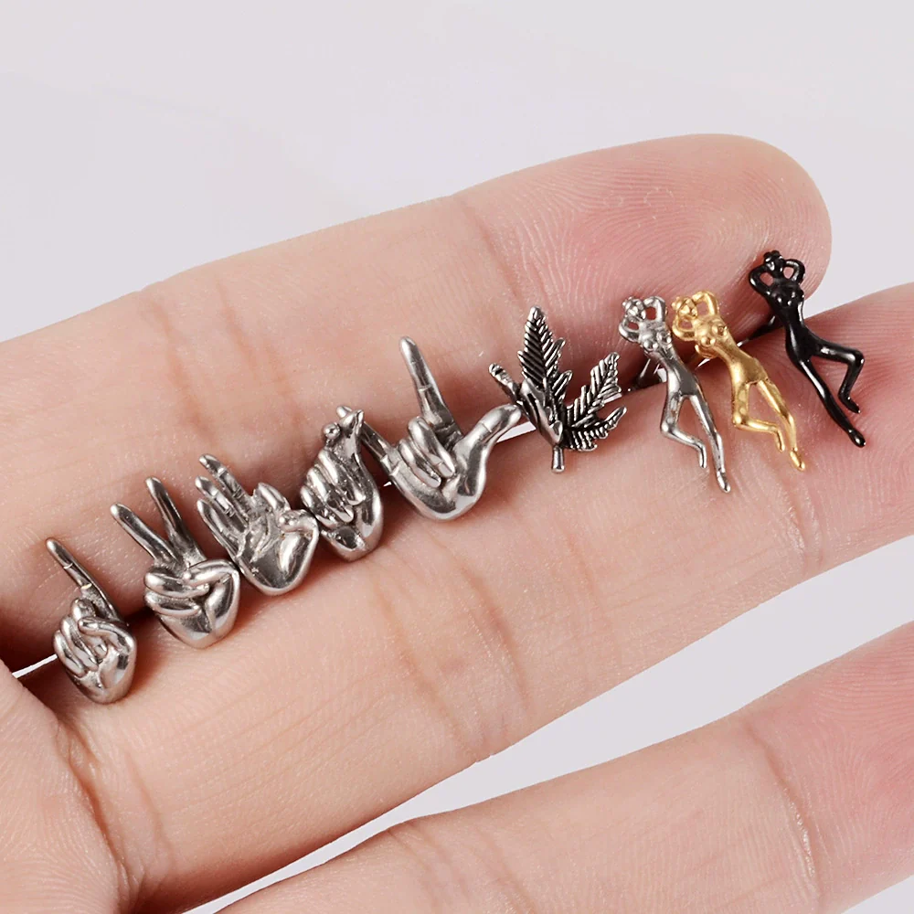 Stainless Steel Human Body Ball Leaf Earrings Electroplated - Image 3