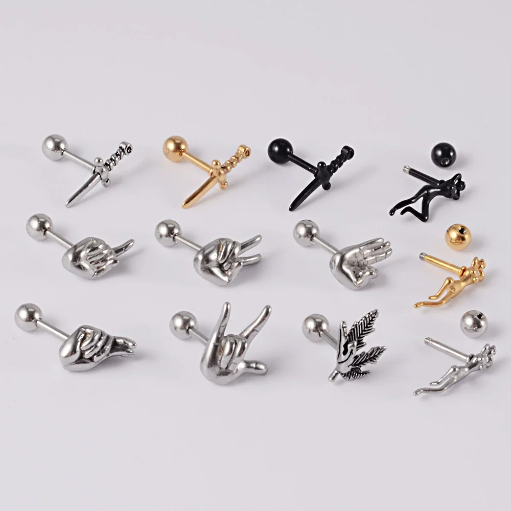 Stainless Steel Human Body Ball Leaf Earrings Electroplated - Image 4
