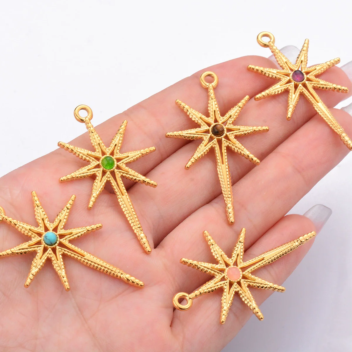 Stainless Steel Inlaid Natural Stone Star Jewelry Accessories Pendant For Bracelet And Necklace Handmade With Electroplating - Image 3