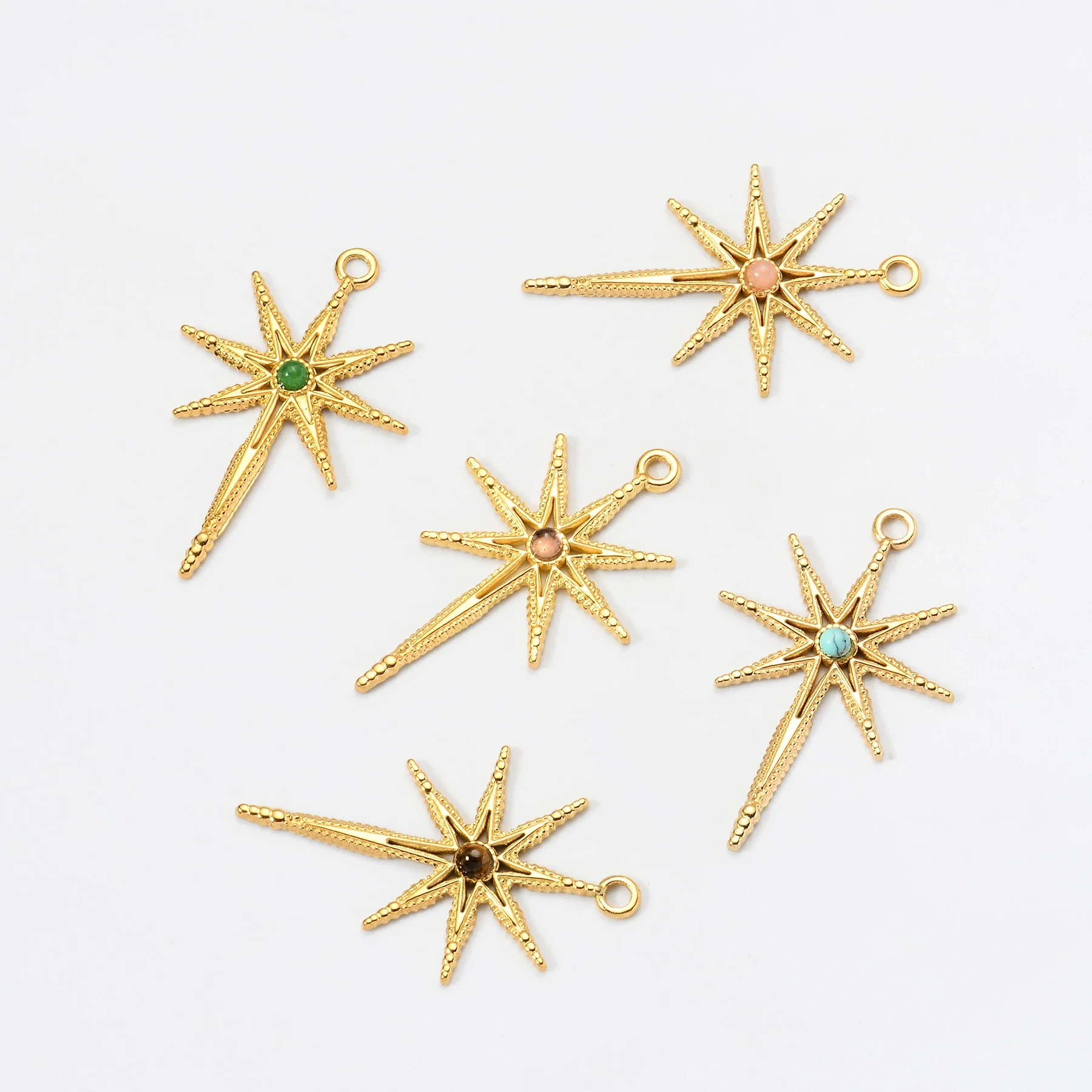 Stainless Steel Inlaid Natural Stone Star Jewelry Accessories Pendant For Bracelet And Necklace Handmade With Electroplating - Image 4