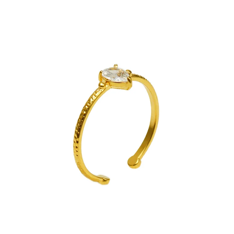 316L Stainless Steel Inlaid Zircon Water Drop Geometric Ring For Women Electroplated - Image 5