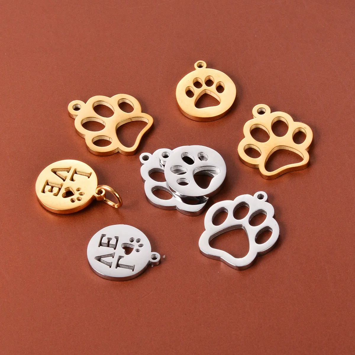 Stainless Steel Jewelry Accessories Pendant With Polished Cut Out Love Letter Cat Paw Dog Paw And Geometric Shape Electroplated - Image 3