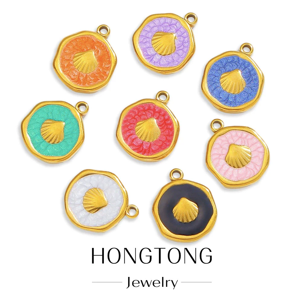 Stainless Steel Jewelry Accessories Shell Shape Vacuum Plated Dripping Oil Bracelet Necklace Earrings Pendant