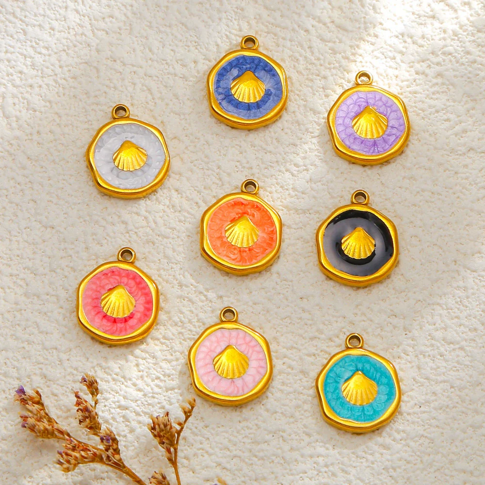 Stainless Steel Jewelry Accessories Shell Shape Vacuum Plated Dripping Oil Bracelet Necklace Earrings Pendant - Image 4