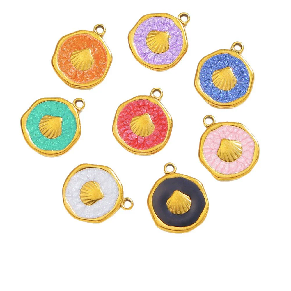 Stainless Steel Jewelry Accessories Shell Shape Vacuum Plated Dripping Oil Bracelet Necklace Earrings Pendant - Image 5