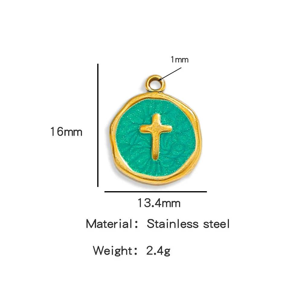 Stainless Steel Jewelry Accessories Vacuum Plated 18K Gold Cross Bracelet Necklace Earrings Pendant With Dripping Oil Design - Image 10