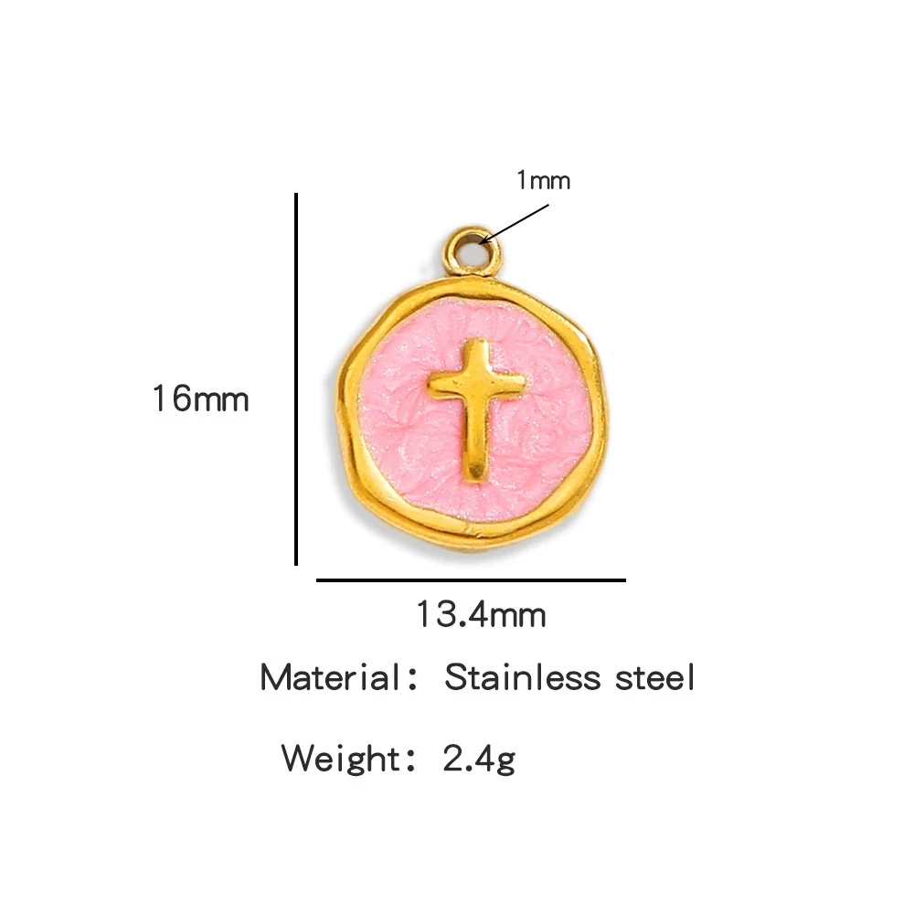 Stainless Steel Jewelry Accessories Vacuum Plated 18K Gold Cross Bracelet Necklace Earrings Pendant With Dripping Oil Design - Image 7