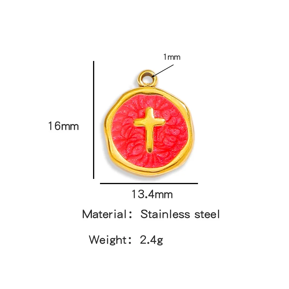 Stainless Steel Jewelry Accessories Vacuum Plated 18K Gold Cross Bracelet Necklace Earrings Pendant With Dripping Oil Design - Image 9