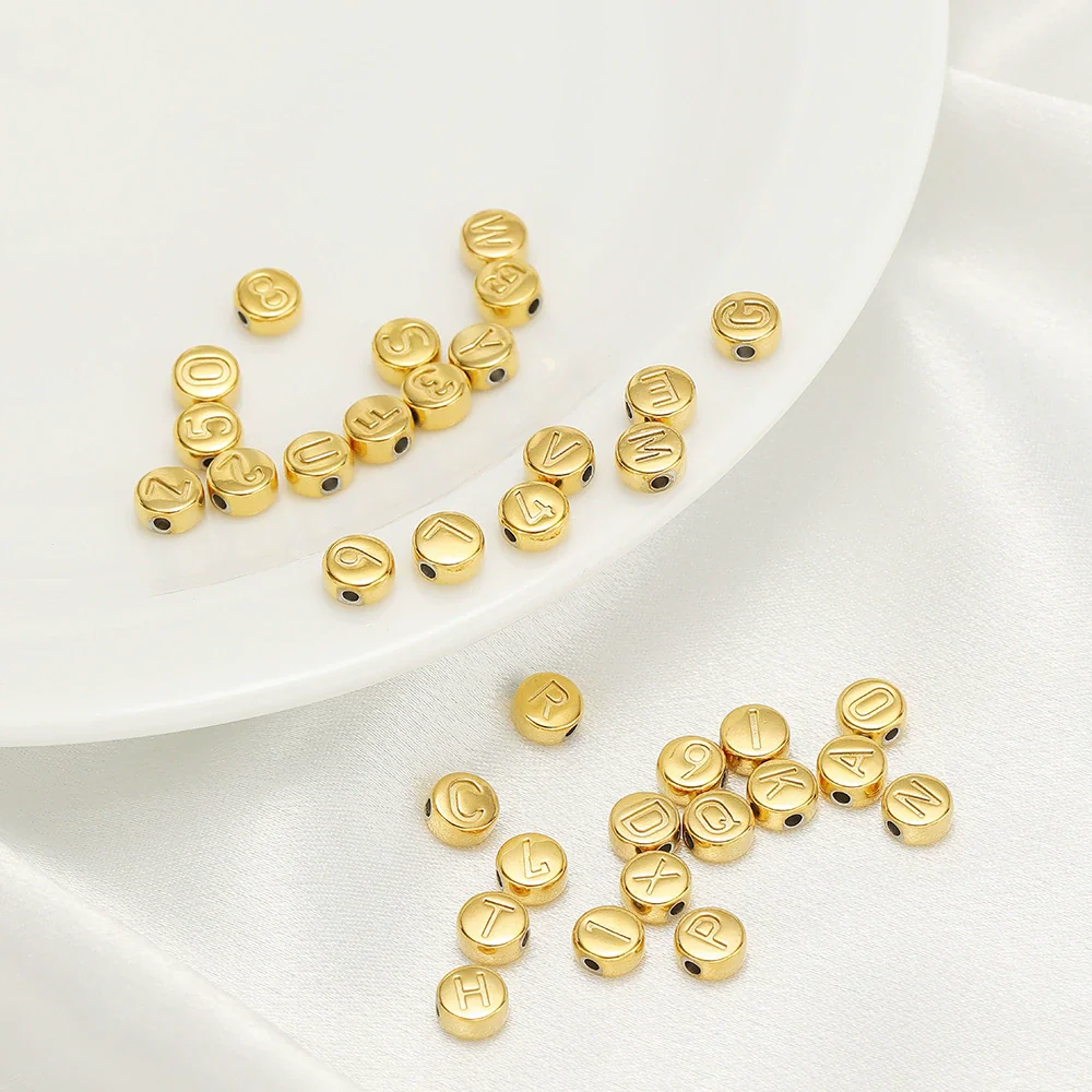 Stainless Steel Jewelry Accessories With Engraved 26 English Letters Flat Round Hole Beads Electroplated For Diy Necklace Bracelet Pendant - Image 3