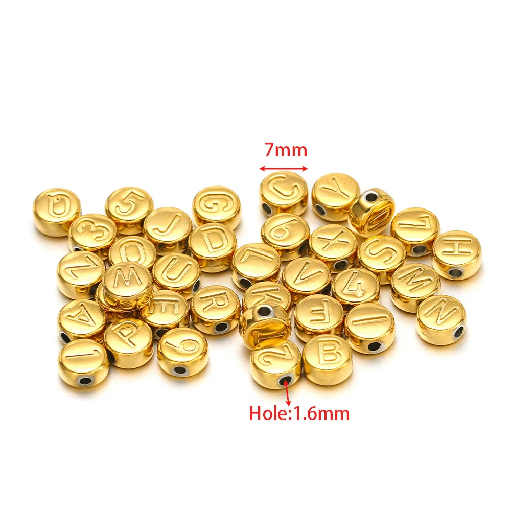 Stainless Steel Jewelry Accessories With Engraved 26 English Letters Flat Round Hole Beads Electroplated For Diy Necklace Bracelet Pendant - Image 4