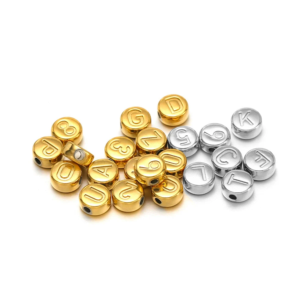 Stainless Steel Jewelry Accessories With Engraved 26 English Letters Flat Round Hole Beads Electroplated For Diy Necklace Bracelet Pendant - Image 5