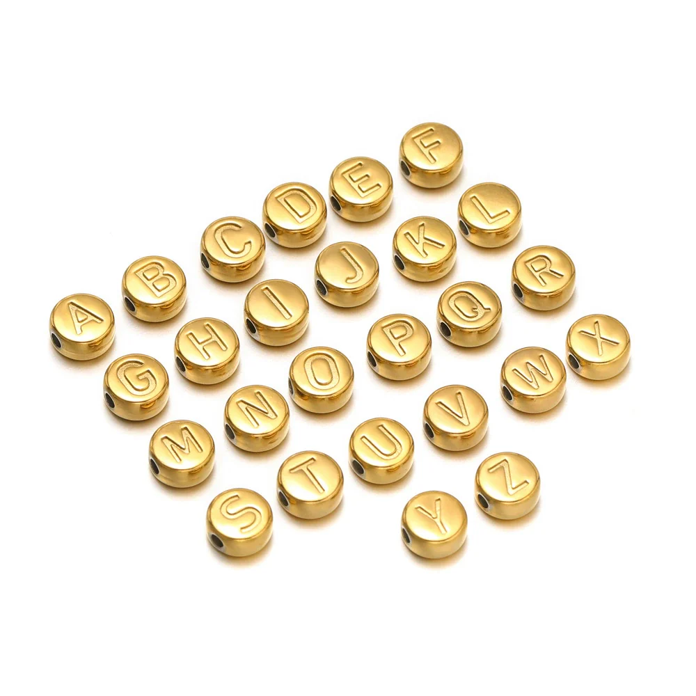 Stainless Steel Jewelry Accessories With Engraved 26 English Letters Flat Round Hole Beads Electroplated For Diy Necklace Bracelet Pendant - Image 6