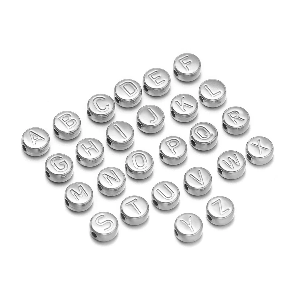 Stainless Steel Jewelry Accessories With Engraved 26 English Letters Flat Round Hole Beads Electroplated For Diy Necklace Bracelet Pendant - Image 7