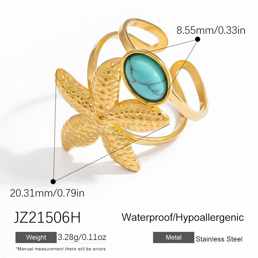 Stainless Steel Jewelry Geometric Ring Marine Series Starfish And Conch Electroplated - Image 25