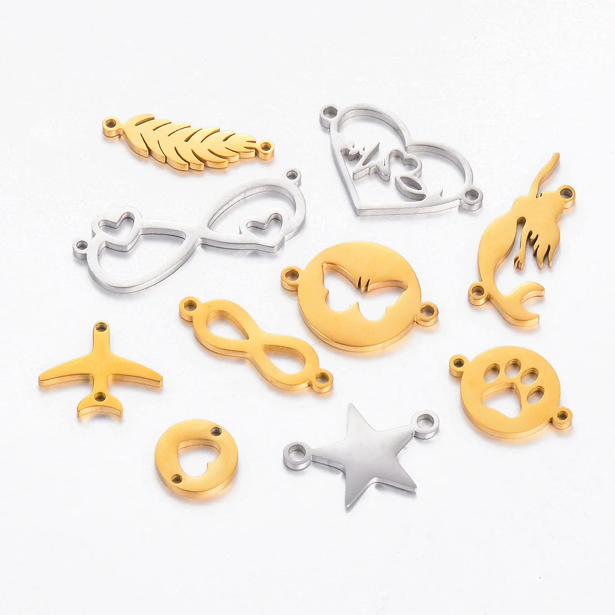 Stainless Steel Jewelry Pendant With Geometric Shape Electroplating Palm Heart Infinite Symbol Turtle Mermaid Airplane Double Hole Design - Image 5