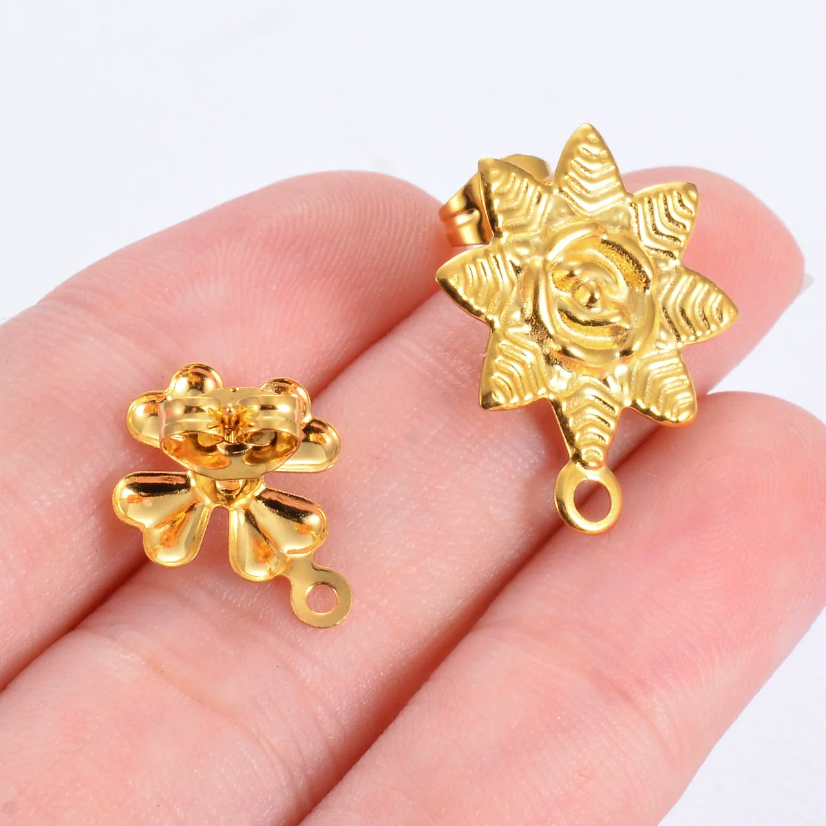 Stainless Steel Leaf Flower Stud Earrings Handmade With Electroplating And Multishape Design - Image 3