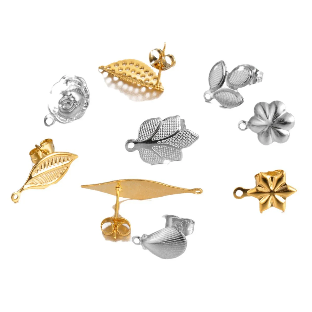 Stainless Steel Leaf Flower Stud Earrings Handmade With Electroplating And Multishape Design - Image 5