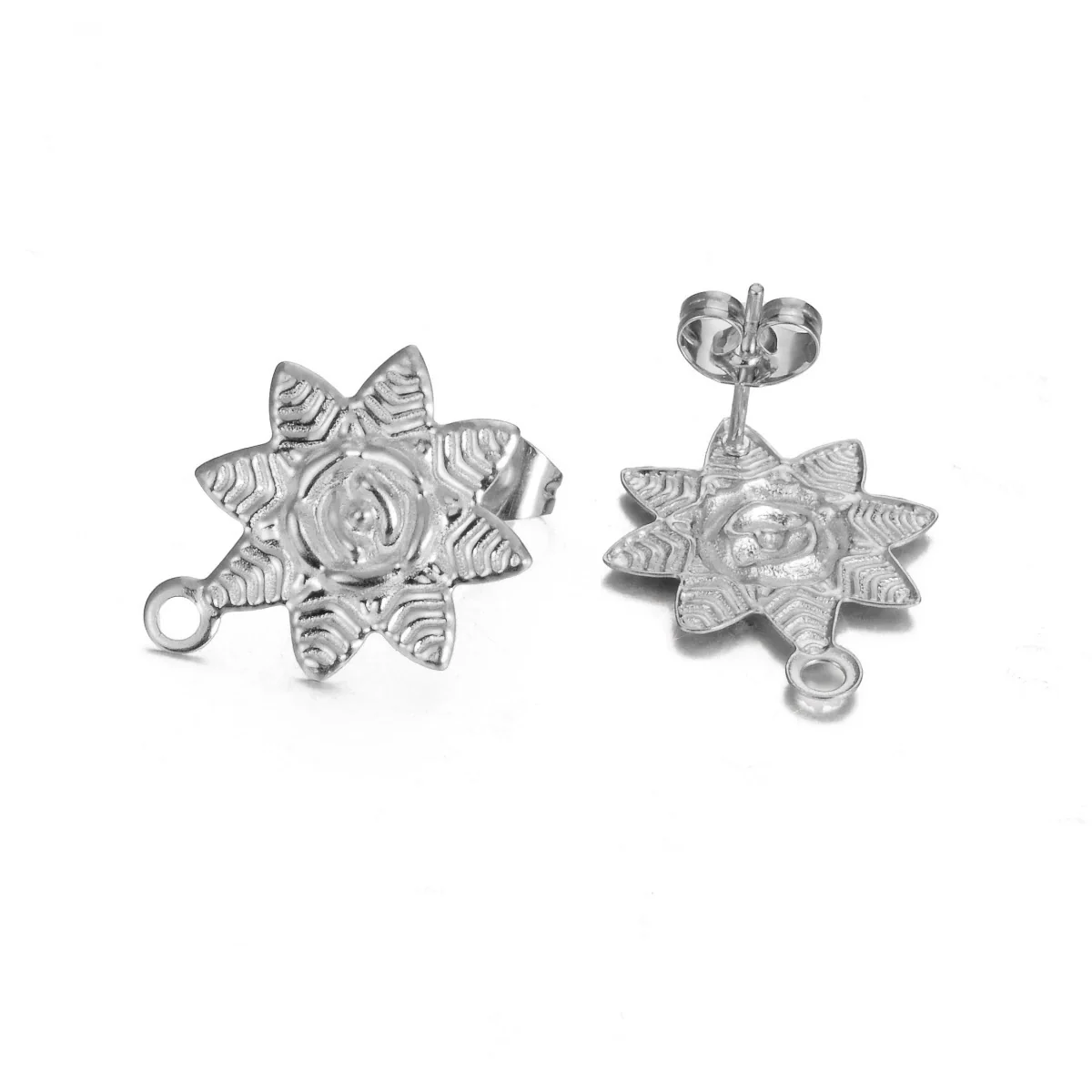Stainless Steel Leaf Flower Stud Earrings Handmade With Electroplating And Multishape Design - Image 6