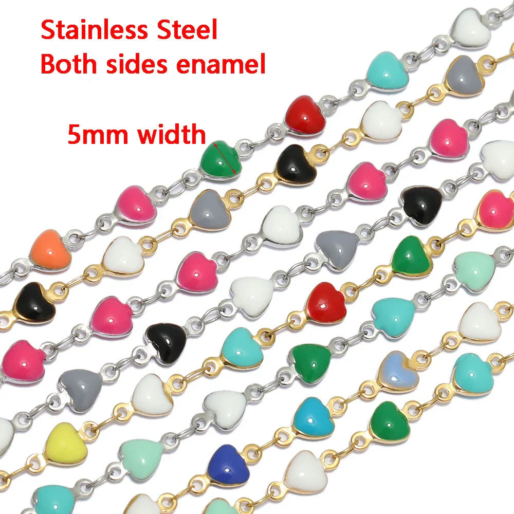 Stainless Steel Love Drop Oil Chain Gold Plated Heart Diy Jewelry Bracelet Necklace Accessories With Dripping Oil Design And Round Pattern - Image 3