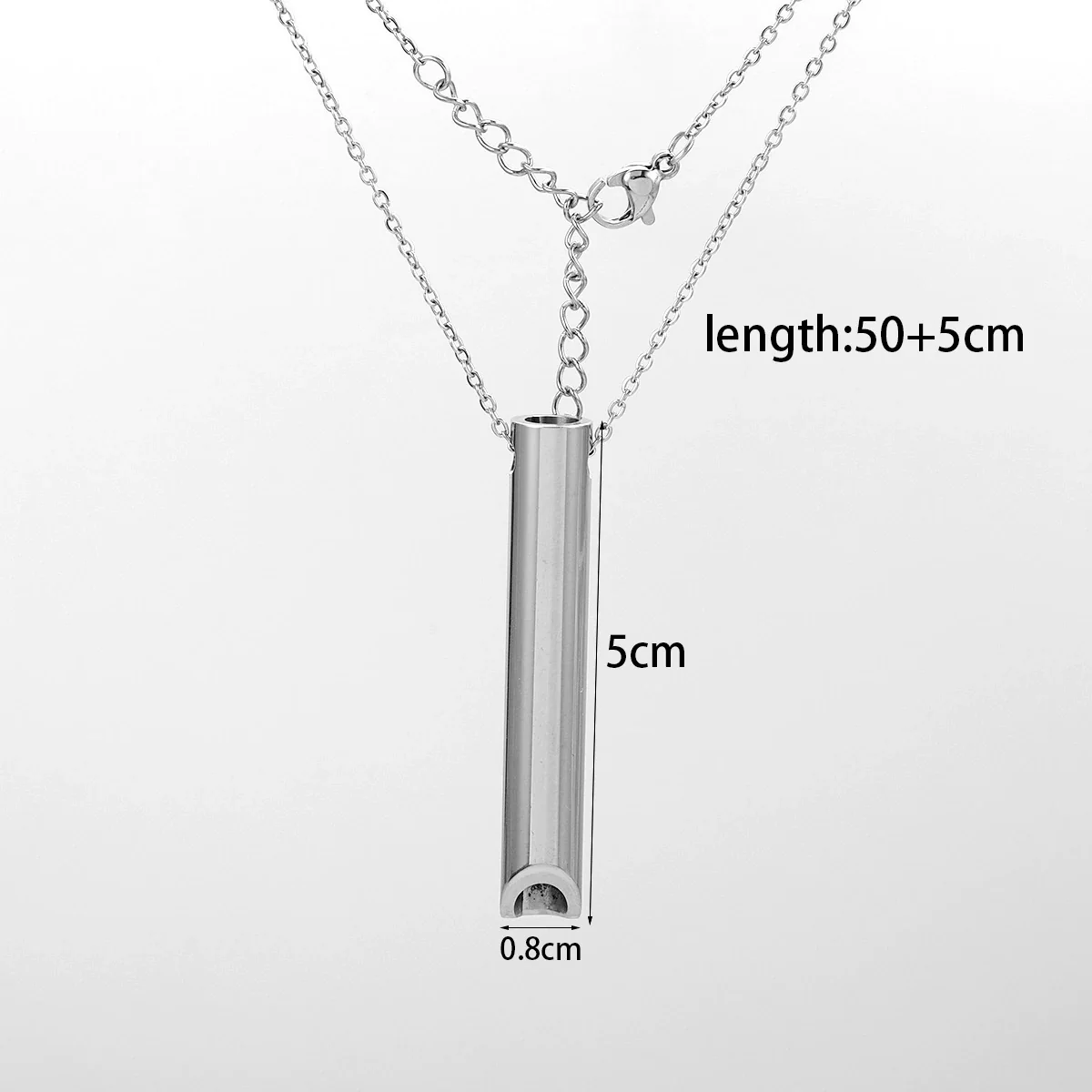 Stainless Steel Meditation Whistle Cylinder Pendant Necklace With Cross Chain And Polishing Treatment - Image 6