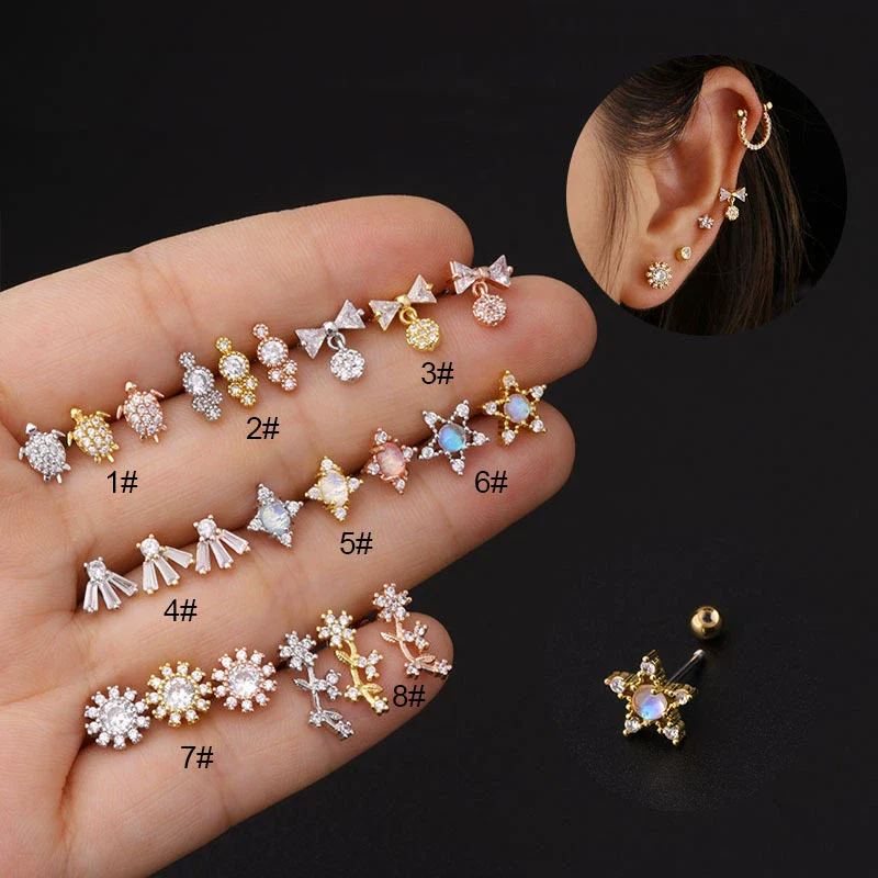 Stainless Steel Microinlaid Zircon Screw Ball Ear Nail Electroplated Fashion Earrings