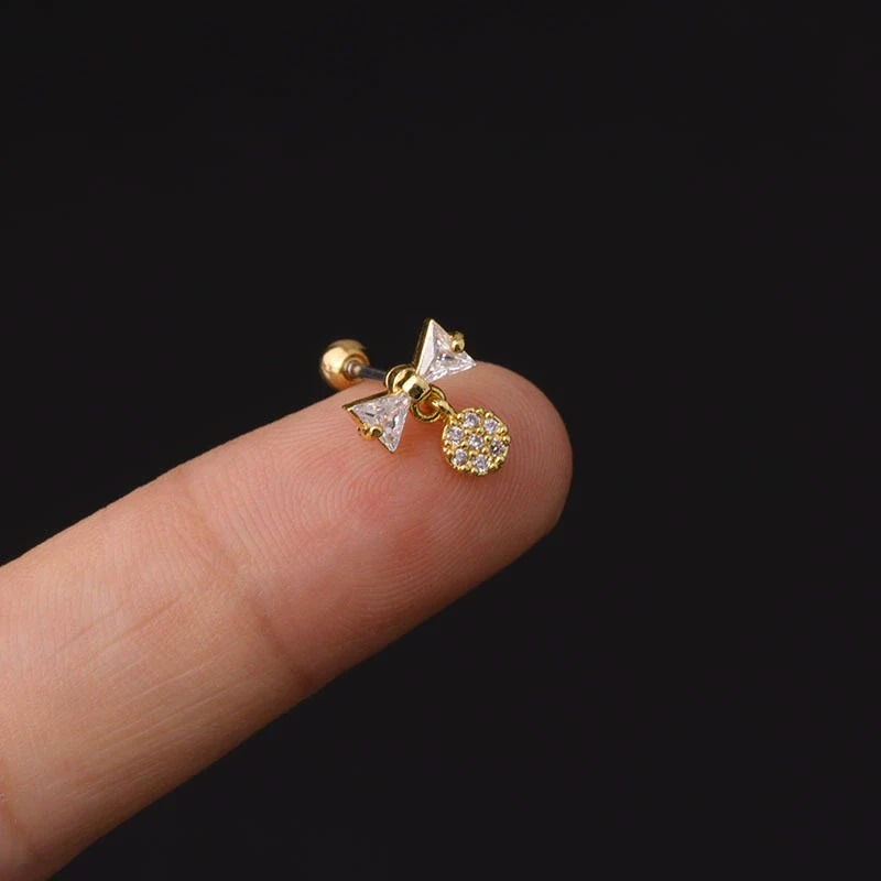 Stainless Steel Microinlaid Zircon Screw Ball Ear Nail Electroplated Fashion Earrings - Image 2